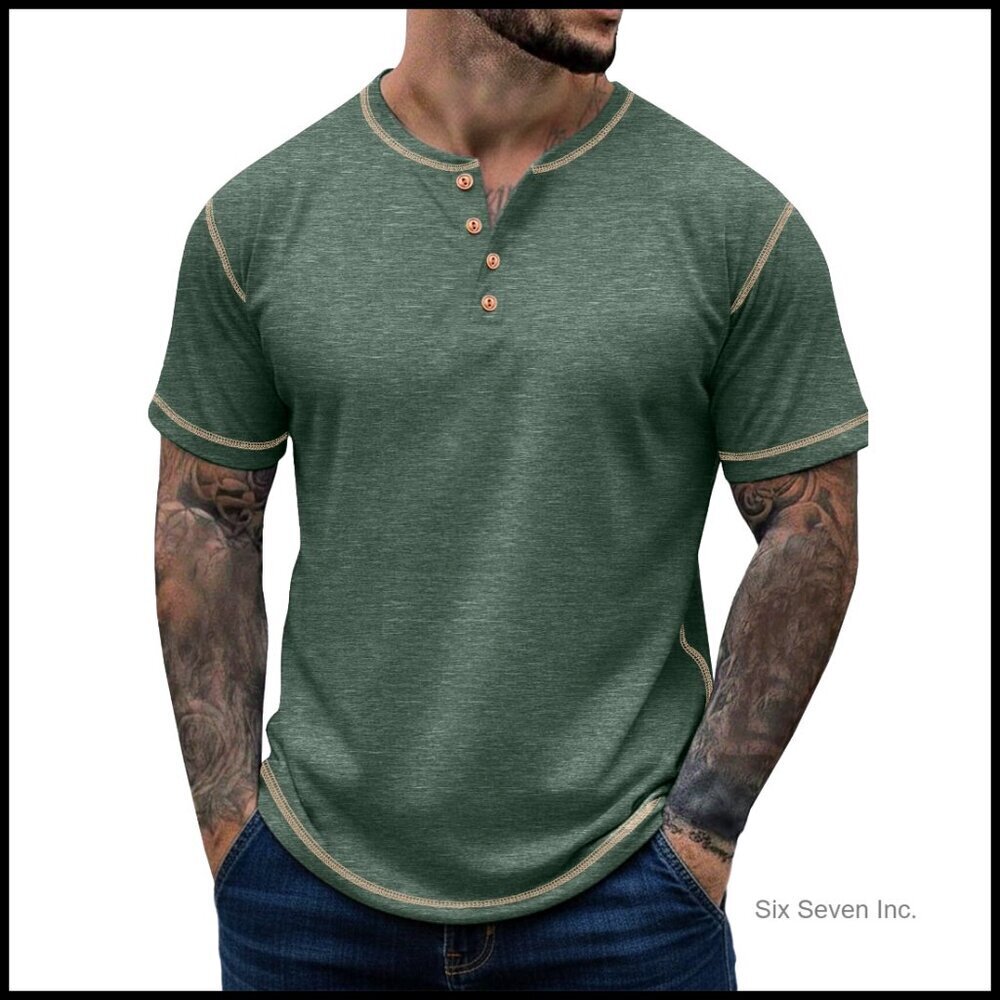 Mens Cotton Henley Shirt Casual Lightweight Summer T-Shirt Regular Fit Maverick